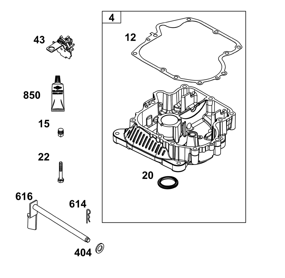 Crankcase Cover/Sump Group Diagram and Parts List for 31Q507-0003-H5 200000 - 399999 Briggs and Stratton Engine